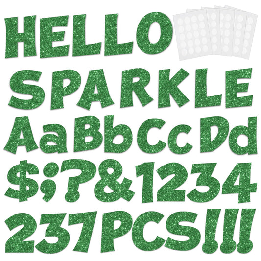 237 Pcs Glitter Bulletin Board Letters, Numbers and Punctuation, Poster Board Letters Alphabet Cut Out Cardboard Letters Accessories for Classroom Display Decorating Supplies 4inch (Green)