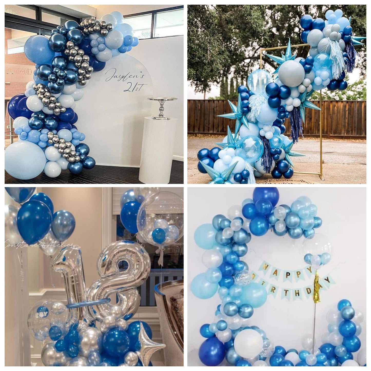 60 Pcs Blue and Silver Balloons, Navy Royal Blue Silver Party Balloons with Metallic Confetti Helium Latex Balloons for Birthday Baby Showers Fathers Day 2025 Graduation Decoration