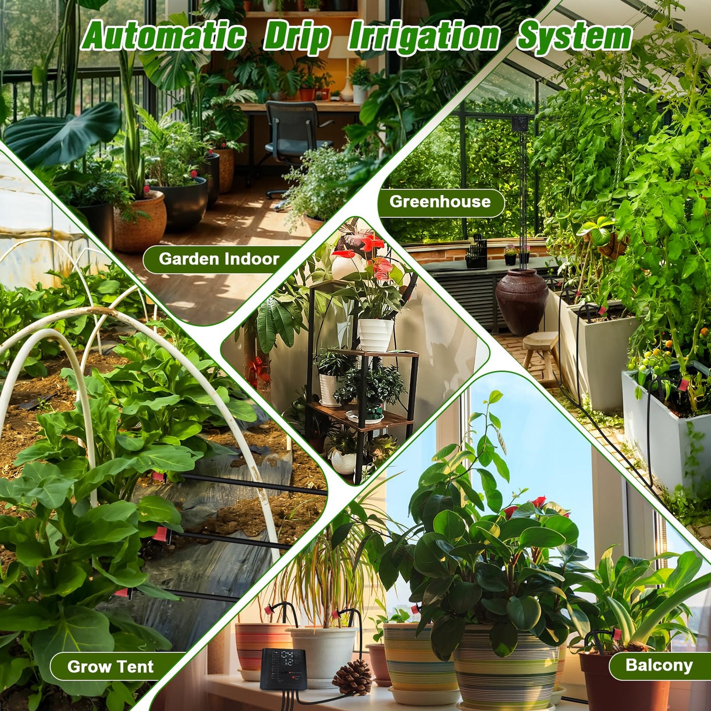 Automatic Watering System for Indoor Plants, DIY Drip Irrigation Kit with Timer for Potted Plants,Self Watering Device for Garden, Greenhouse & Vacation Plant Care (10 pots, Adjustable dripper)