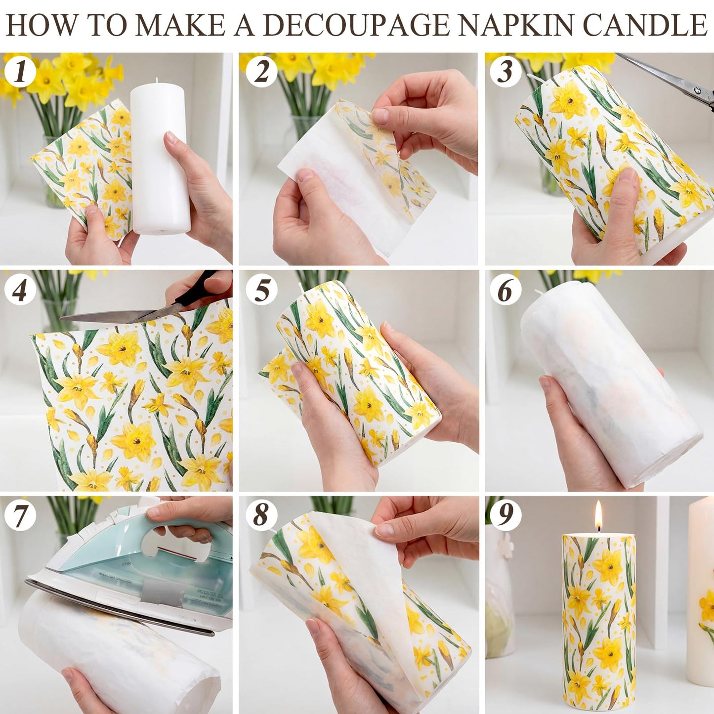 Roowest 24 Pcs DIY Decoupage Napkins Candle Making Kits Ideas Include Candles Floral Napkins and Baking Paper for DIY Crafts Girls Nights Spring Summer Birthday Wedding Party (Pillar)