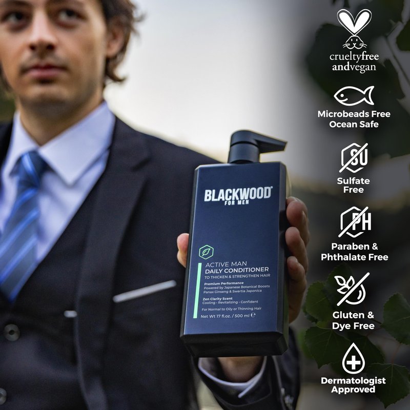 BLACKWOOD FOR MEN Active Man Daily Hair Conditioner for Men, Thickening Conditioner, Deep Nourishing Treatment for Shine, Hair Loss & Dandruff - Natural Vegan Formula Sulfate-Free, Paraben-Free,17 oz