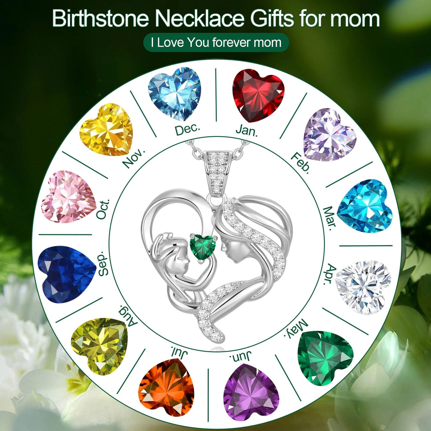 Zifeel Mothers Day Gifts for Mom Wife Her Grandma, S925 Sterling Silver Birthstone Necklaces Jewelry for Women, Mother's Day Love Heart Pendant Necklace for Anniversary Birthday Christmas Day