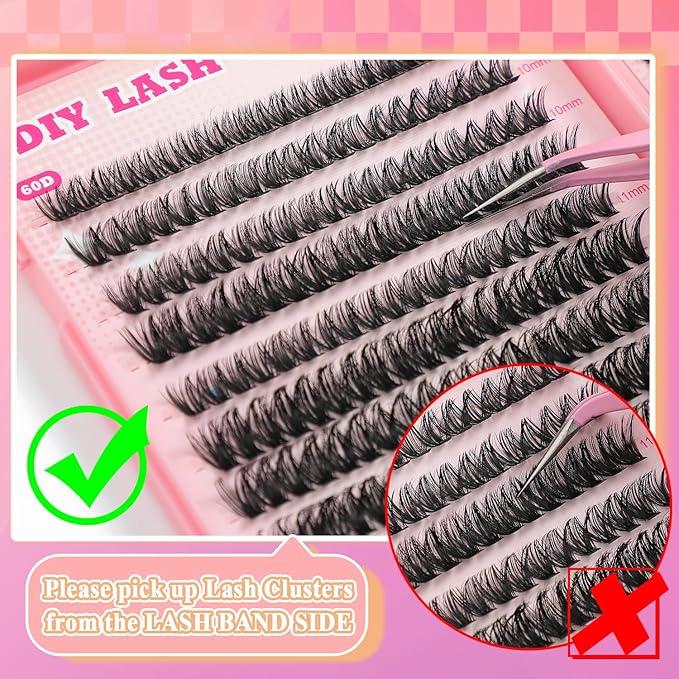Lash Clusters Kit, 560 Pcs Eyelashes Clusters Kit 9-16mm Individual Lash Extension Kit D Curl Fluffy Wispy False Eyelashes (40D+50D+60D+80D, Lash Clusters Kit)