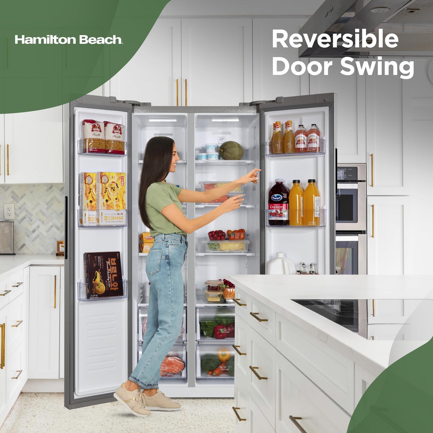Hamilton Beach HBF1558 15.6 cu ft Counter Depth Full Size Refrigerator, Side Doors, Stainless