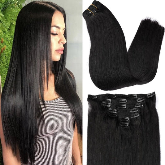 ORIGEN Clip in Hair Extensions Real Human Hair Clips ins Remy Hair Extensions for Women Full Head Natural Black 80g 16 Clips 7 Pcs 14 Inches