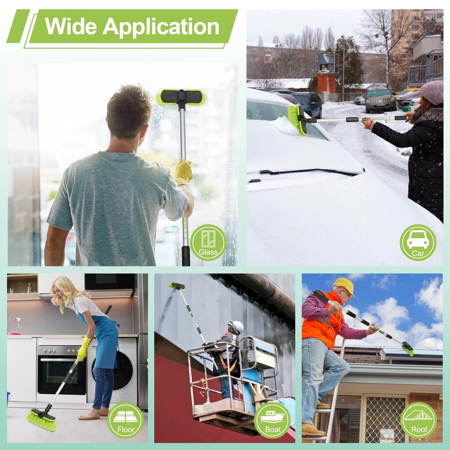65”165cm Car Wash Brush Long Handle Soft Bristle Scrub Cleaning Mop with 4 Hand-held Places Extendable Washing Brushes Broom Kit for RV Boat Truck SUV Caravan Solar Panel House Siding,Sweep Snow
