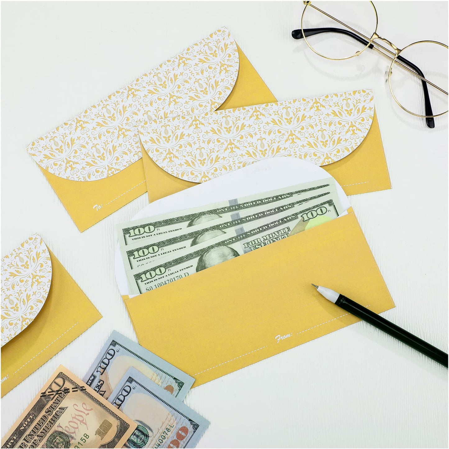 200 Pack Money Envelopes for Cash Gifts, Paper Greetings Money Holder Gift Envelope for Cash Gold Money Envelopes for Budgeting and Saving, Graduation, Birthday Supplies, 6.7 x 3 Inch