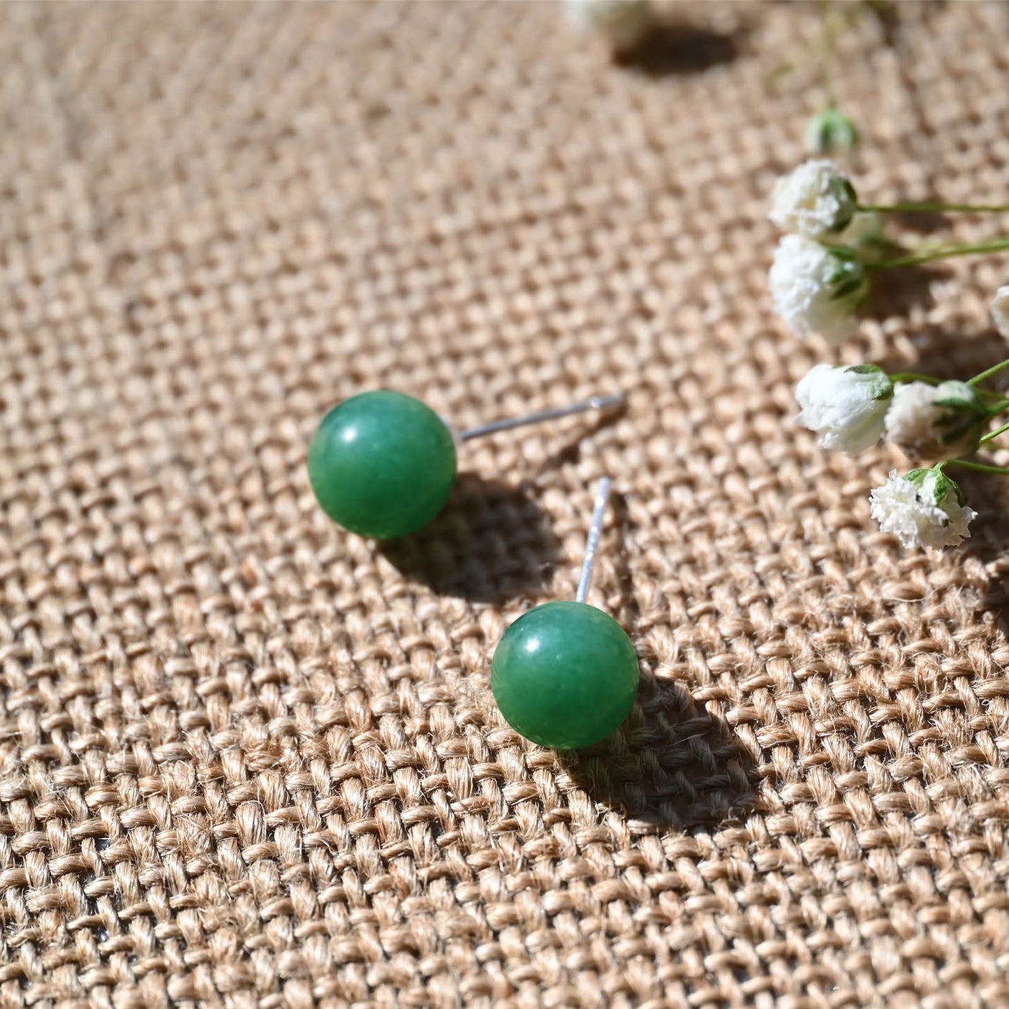 Jade Earrings Studs, 8mm Dark Green Jade Earrings for Women, Sterling Silver Stud Earrings for Sensitive Ears, Green Jewelry for Women & Men, Good Luck Handmade Earrings Gift for Birthday Anniversary