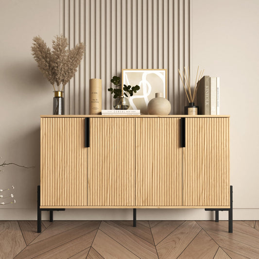 ALBSL 4 Doors Sideboard Buffet Cabinet with Adjustable Shelves, Modern Accent Sideboard with Golden Legs, Wide Storage Cabinet for Kitchen, LivingRoom,Natural