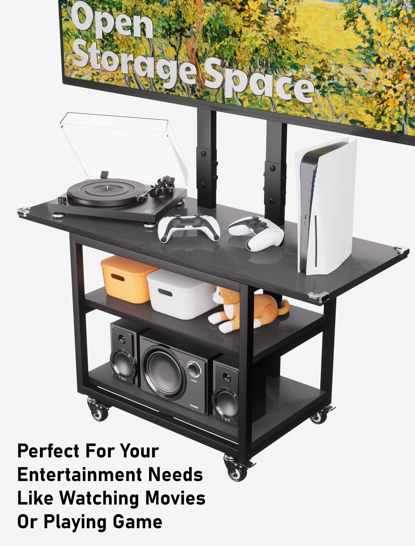 KAMIWI Tall TV Stand with Storage, Entertainment Center with TV Mount UP to 75 inch, Rolling TV Stand on Lockable Wheels for Bedroom, Living Room, Kitchen,Outdoor