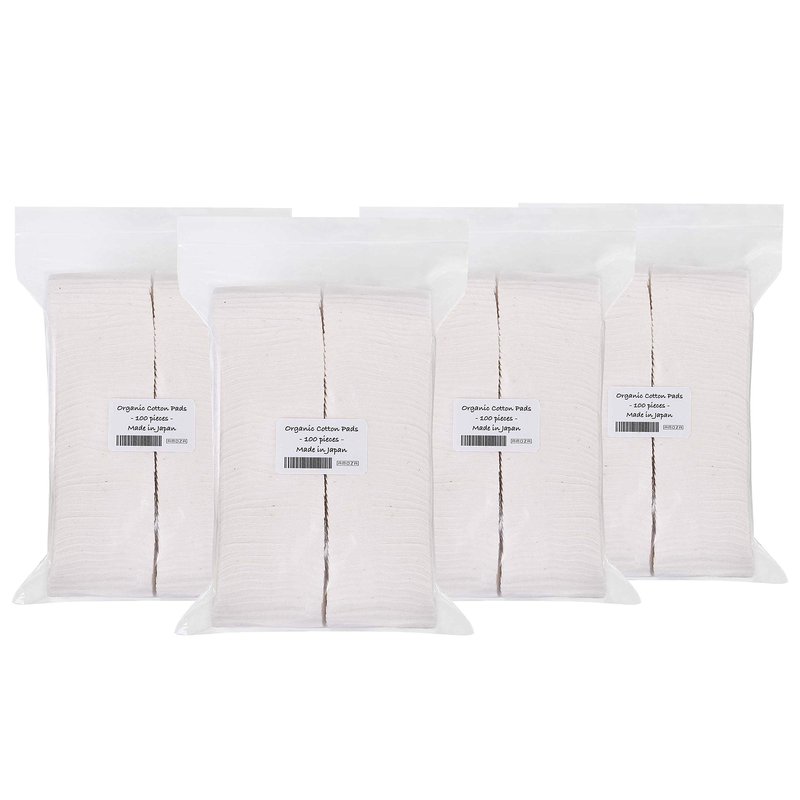 Japanese Organic Cotton Pads 100 Pieces 100% Organic Unbleached [Made in Japan] (4 Packs)