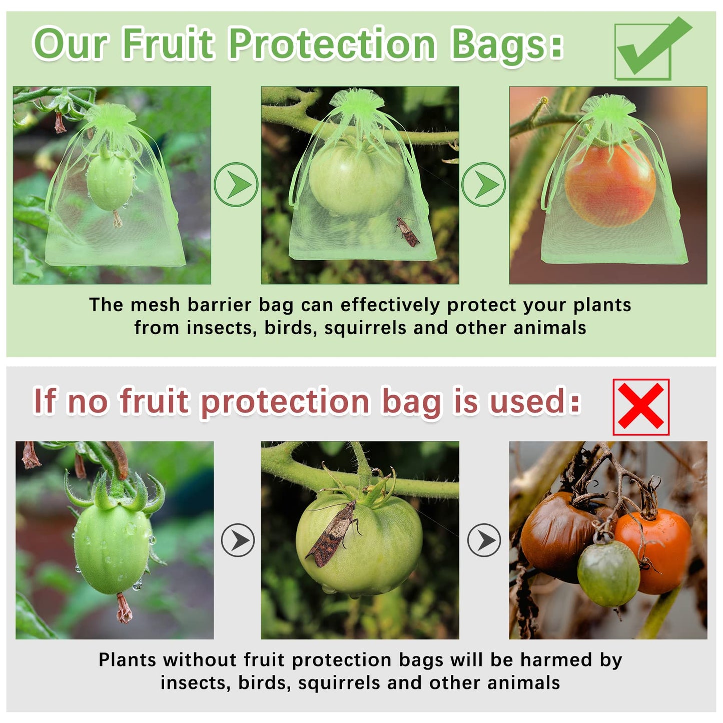 Boao 200 Pcs Fruit Protection Bags Fruit Netting Bags with Drawstring for Protecting Vegetable Net Cover Reusable Mesh Bag for Garden Apple Trees