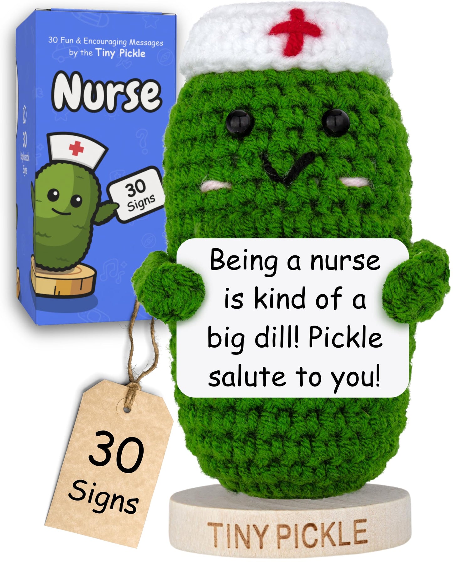 Nurse Gifts for Women - Positive Pickle Crochet W/ 30 Appreciation Cards | Funny Gift for Nurse Week, Birthday, Mothers Day, Nursing School Graduation, Bulk Staff Presents for RN, LPN, School Nurses