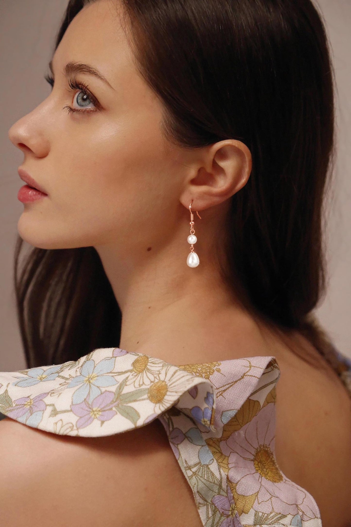 Freekiss Rose Gold Pearl Drop Earrings for Women: Trendy Dangle Earrings Dainty Hypoallergenic Rose Gold Filled Wedding Earrings Long Double Pearl Earring Set Fashion Jewelry for Women