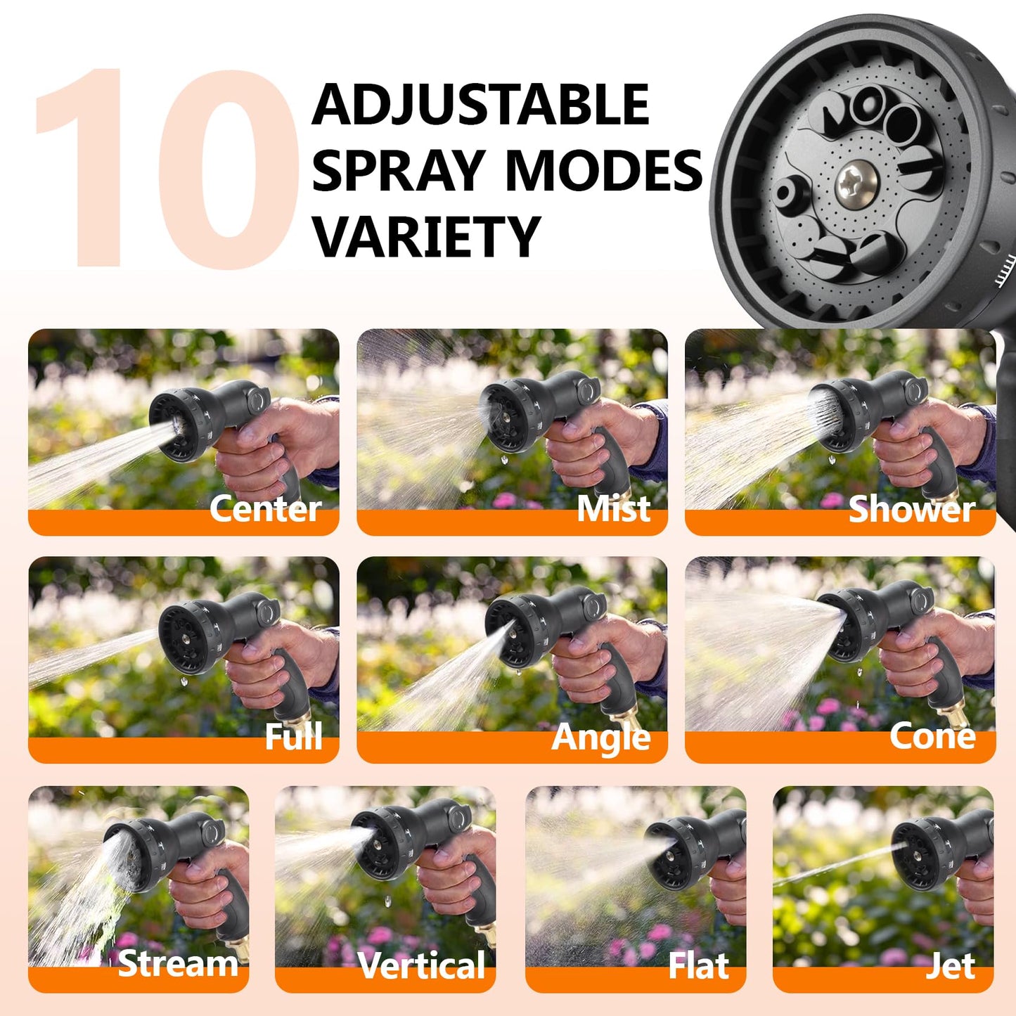 wikiwiki Retractable Garden Hose Reel 1/2 in x 100 ft, Heavy Duty Wall Mounted Hose Reel with 10- Function Sprayer Nozzle, Automatic Slow Return System/180°Swivel Bracket/UV Resistant (Black)