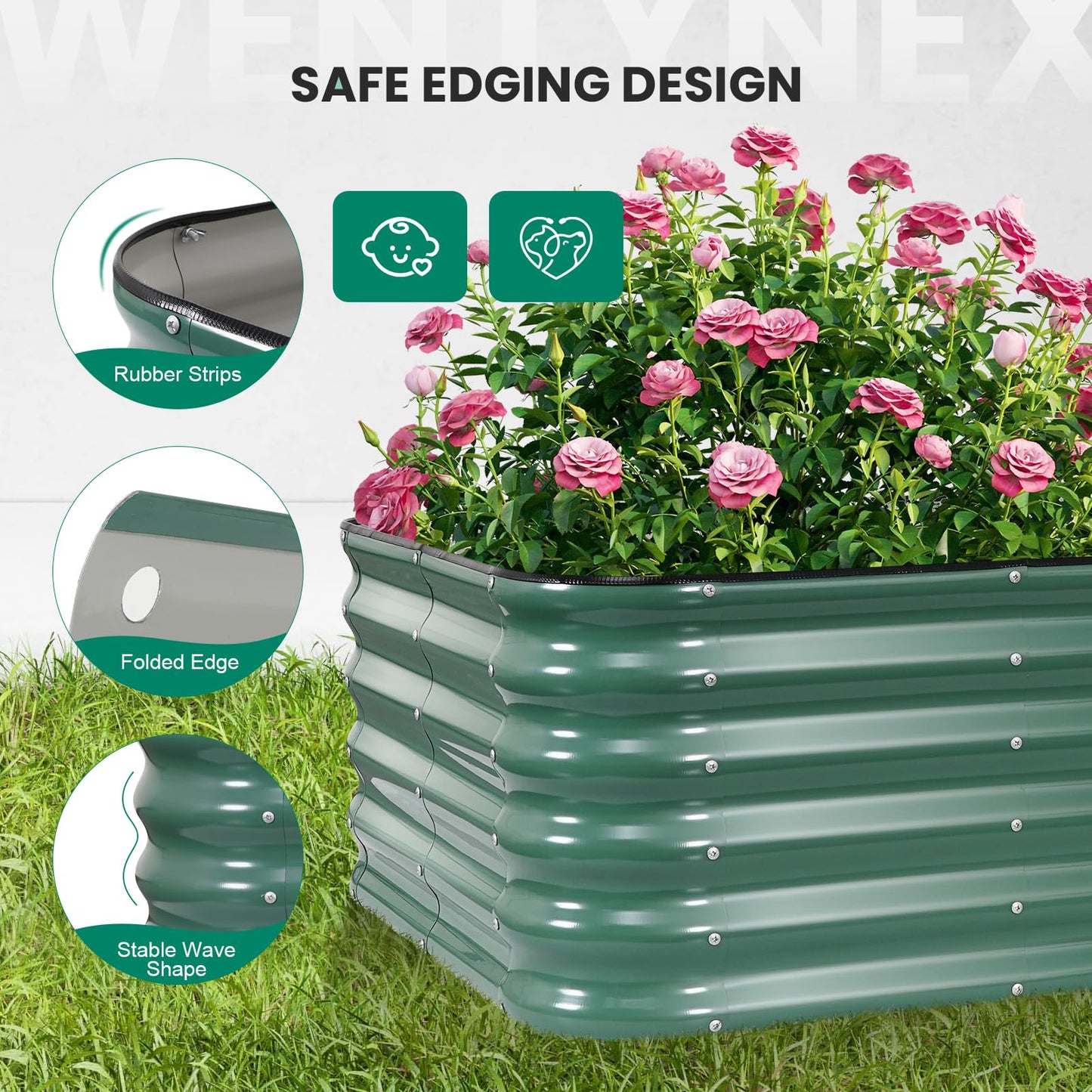 8×3×1.4FT Galvanized Raised Garden Bed Outdoor, Metal Raised Garden Bed Kit, Large Planter Raised Beds, 5 In1 Modular Raised Planter Box Outdoor,Raised Beds for Gardening for Vegetables Flowers Herbs