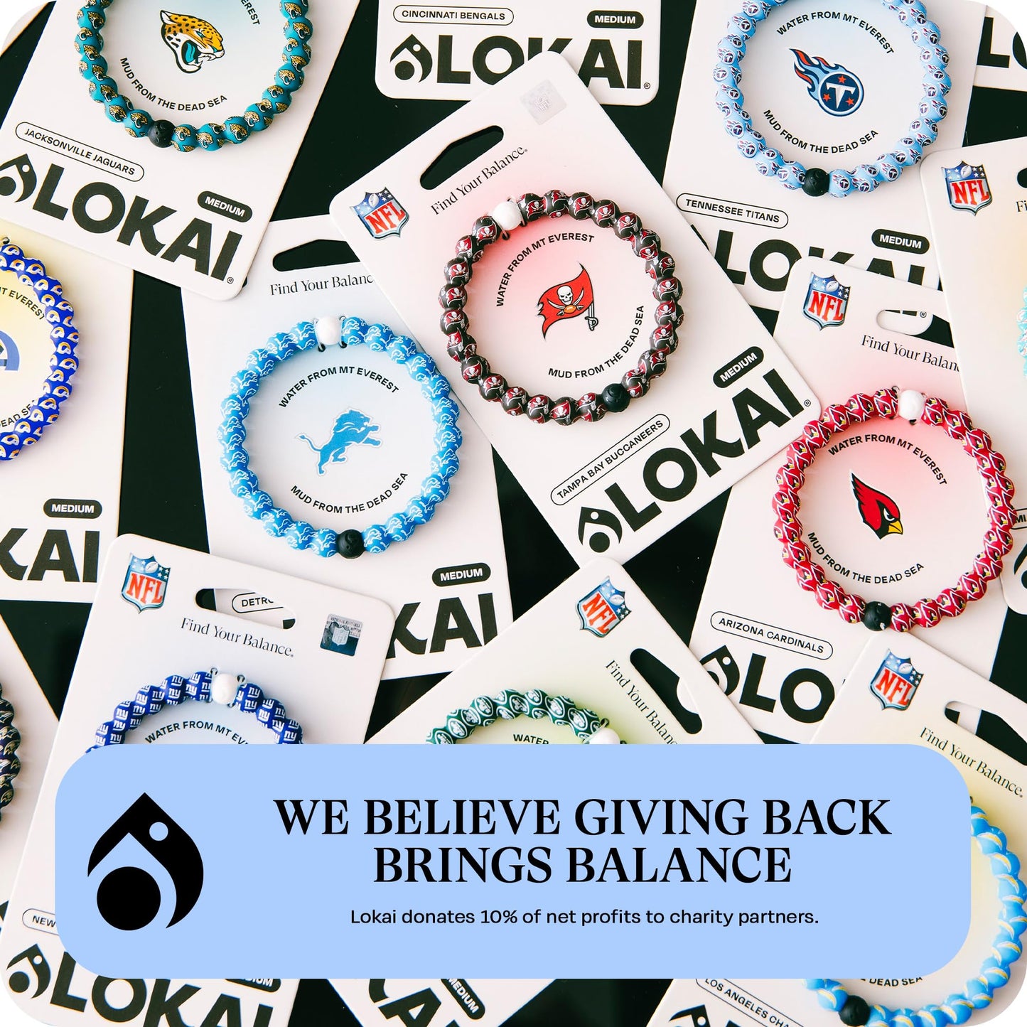 Lokai Silicone Beaded Bracelet for Men & Women, NFL Football Collection - Detroit Lions, Medium - Silicone Jewelry Fashion Bracelet Slides-On for Comfortable Fit