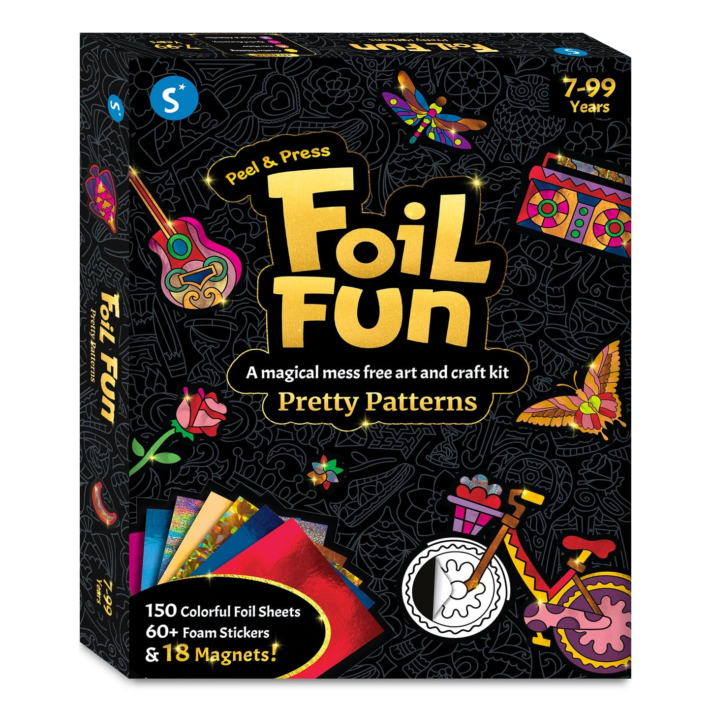 Skillmatics Foil Fun - Pretty Patterns, 18 DIY Magnets Mess-Free Art, Colorful Creative Party Activity, Craft Kits, 60+ Foam Stickers, Christmas Gifts for Kids, Teens, Adults, Families