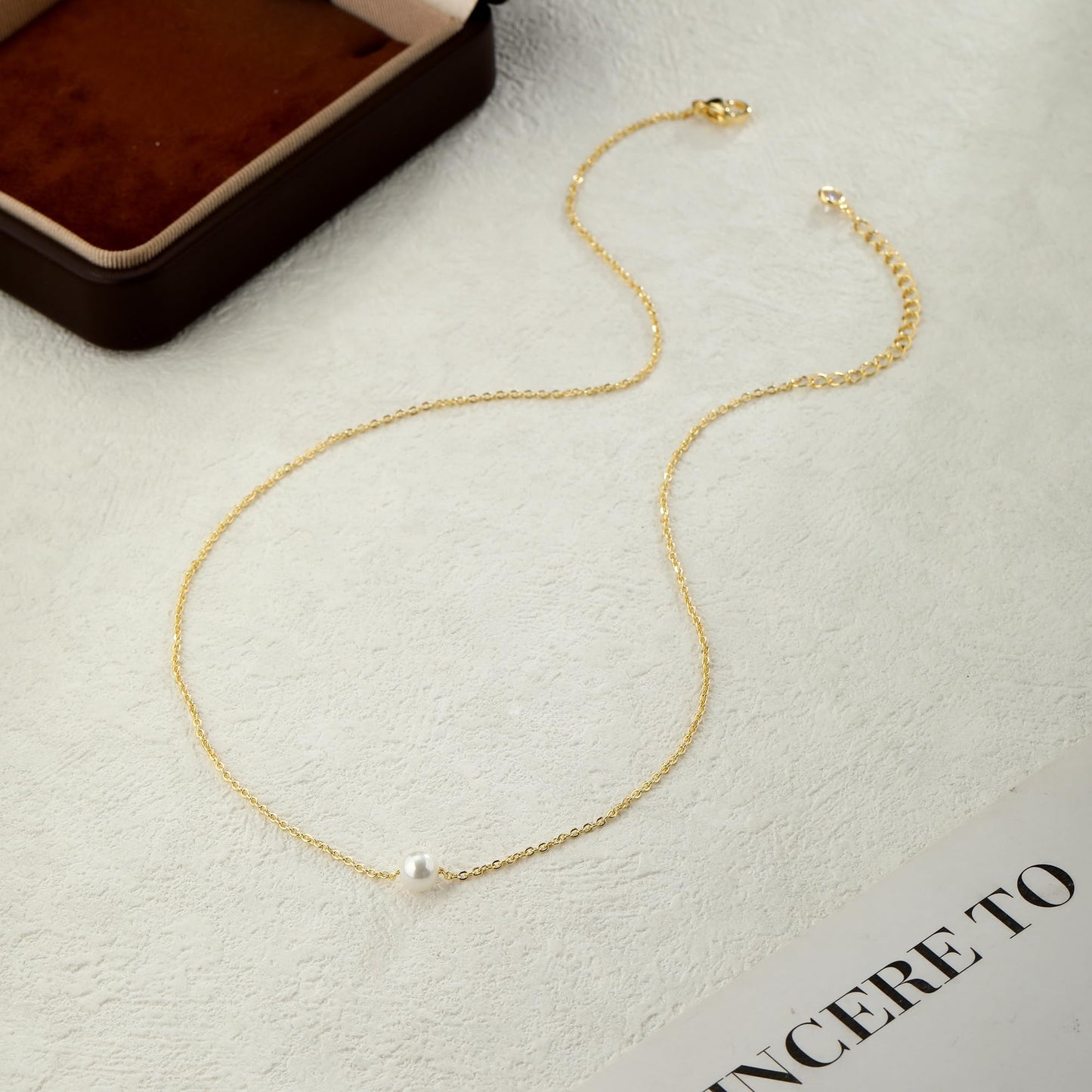 Sargetou Pearl Necklace for Women,14k Gold Plated Waterproof Small Cute Dainty Choker Necklace Drop Circle Single Pearl Chain Trendy Jewelry Fashion Gift