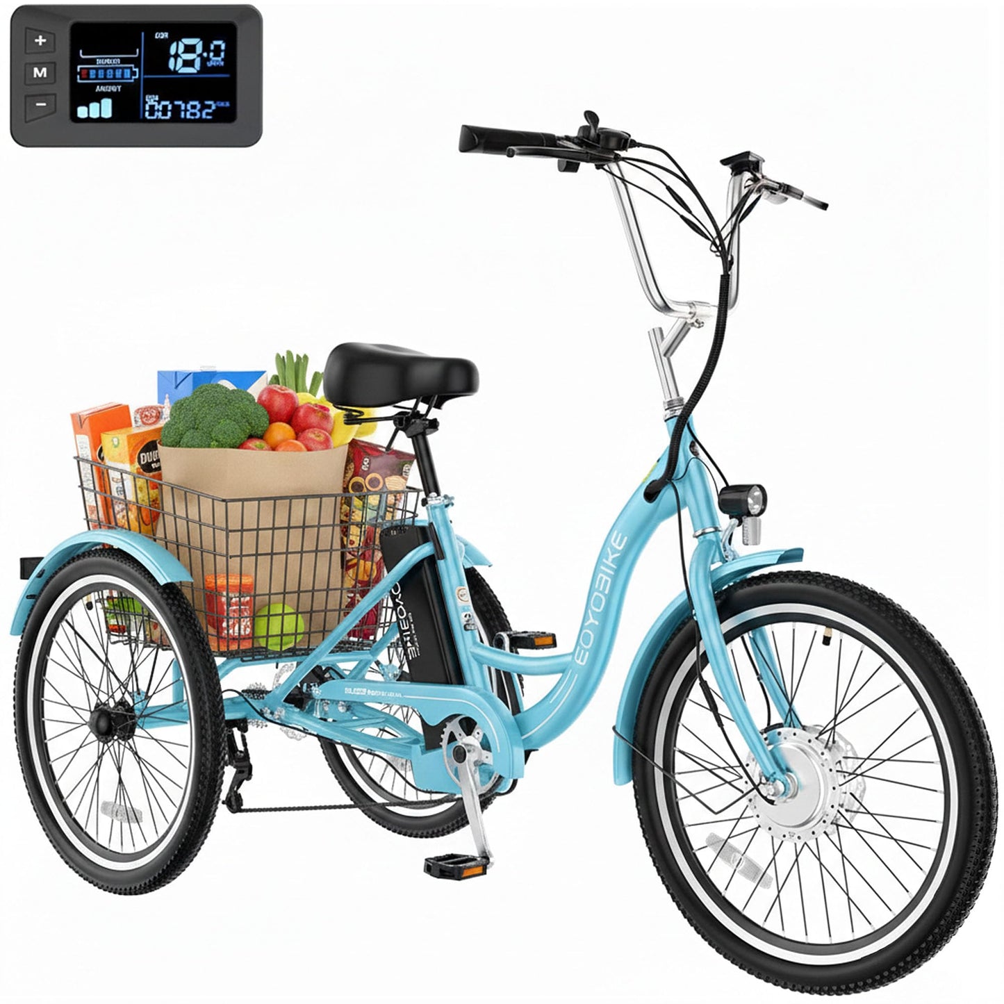 MOONCOOL Adult Electric Tricycle, 350W Front Drive Motor (Peak 700W), 15.5MPH E-Trike with Removable 36V 10.4Ah Battery, 40 Miles Range, 24/26 Inch 7-Speed 3 Wheel Electric Bike, Large Basket