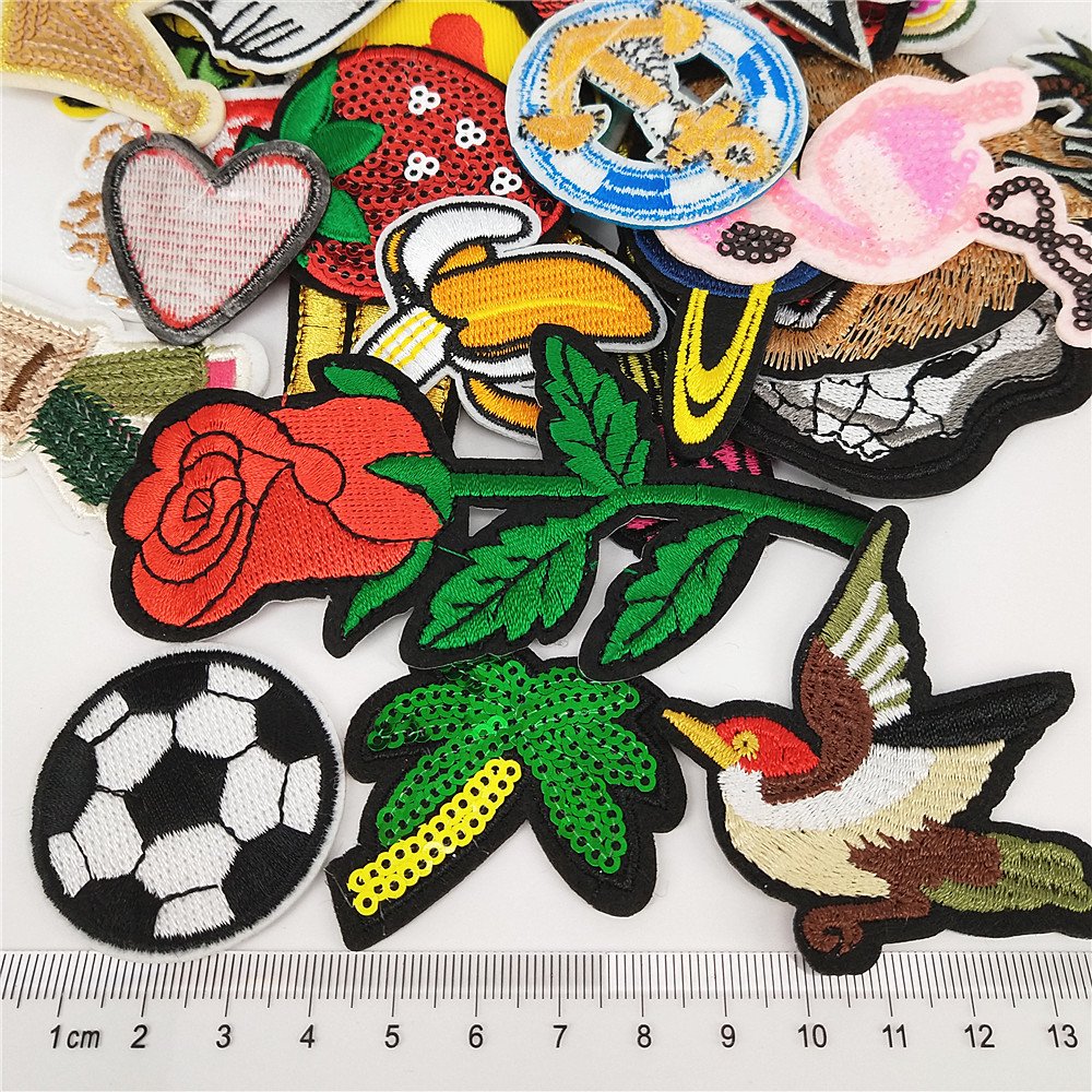 Libiline 20/50/100pcs Random Assorted Styles Embroidered Patch Sew On/Iron On Patch Applique Clothes Dress Plant Hat Jeans Sewing Flowers Applique DIY Accessory (Assorted-Style 5) (50)