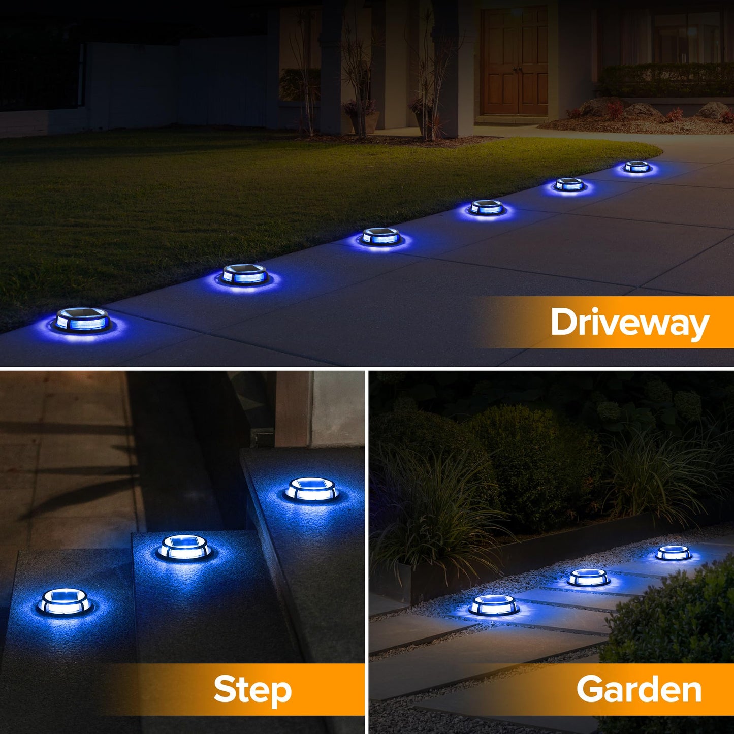 LUTEC 4 Pack Solar Deck Lights Driveway Dock 12 LEDs Light Solar Powered Outdoor Waterproof Road Markers for Step Sidewalk Stair Garden Ground Pathway Yard (Blue)
