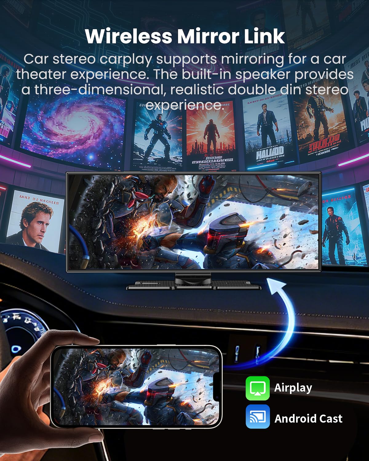 Largest 11.5"Wireless Apple CarPlay Screen for Car–Portable Carplay & Android Auto Touchscreen Car Stereo with App Control, 4K Dash Cam, Backup Camera, GPS, Mirror Link, Voice Control,for All Vehicles