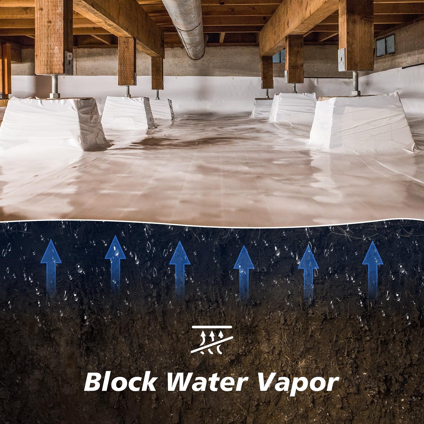 Crawl Space Vapor Barrier, 10Mil Film, 10' x 25', Drop Cloth Vapor Barrier Covering for Crawl Space Encapsulation, Thick Plastic Sheeting, Black and White Panda Film, Heavy Duty Polyethylene Film