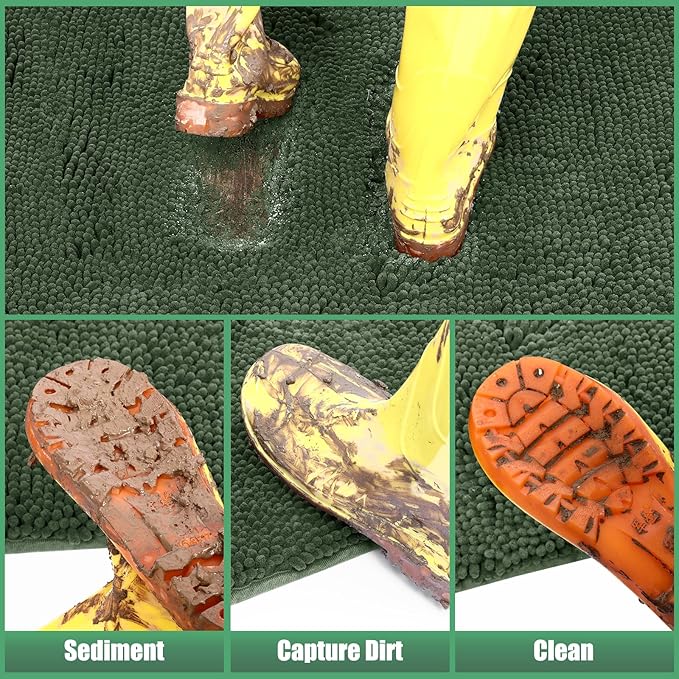 IM HOME Chenille Absorbent Outdoor Doormat 71" x 25", Washable Muddy Door Mats for Dog Non Slip Heavy Indoor Doormat Soft Front Inside Doormats for Entryway, Mud Dog Paws, Patio Olive