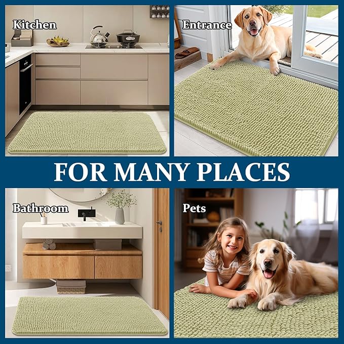OLANLY Dog Door Mat for Muddy Paws 34x21, Absorbs Moisture and Dirt, Absorbent Non-Slip Washable Doormat, Quick Dry Chenille Mud Mat for Dogs, Entry Indoor Entryway Carpet for Inside Floor, Vanilla