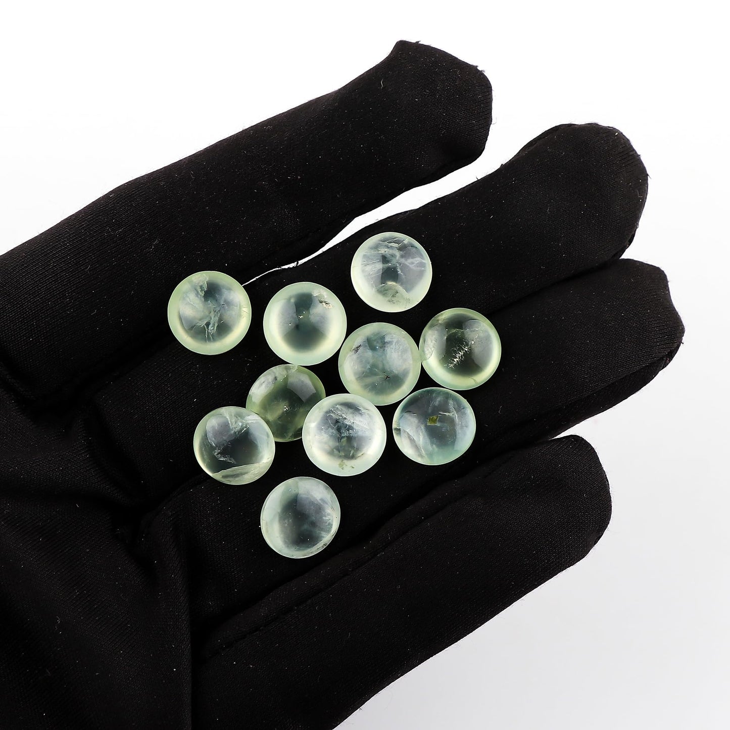 ColouredRocks Prehnite (35cts) (10pcs) (10mm) Natural Cabochon Crystals, Loose Gemstone, Wholesale Polished Supply, Jewelry Making, Chakra Healing Stone, DIY Craft, Gem Collection