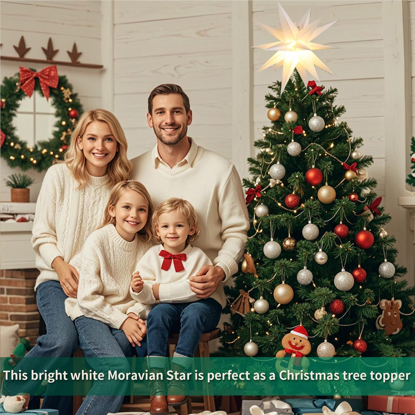 YPGFDZYDHH 23" Large Moravian Star Outdoor Light, Moravian Star Christmas Tree Topper Lighted Battery Operated, Remote Control Hanging Outdoor/Indoor Tree Topper Light for Courtyard, Porch-White