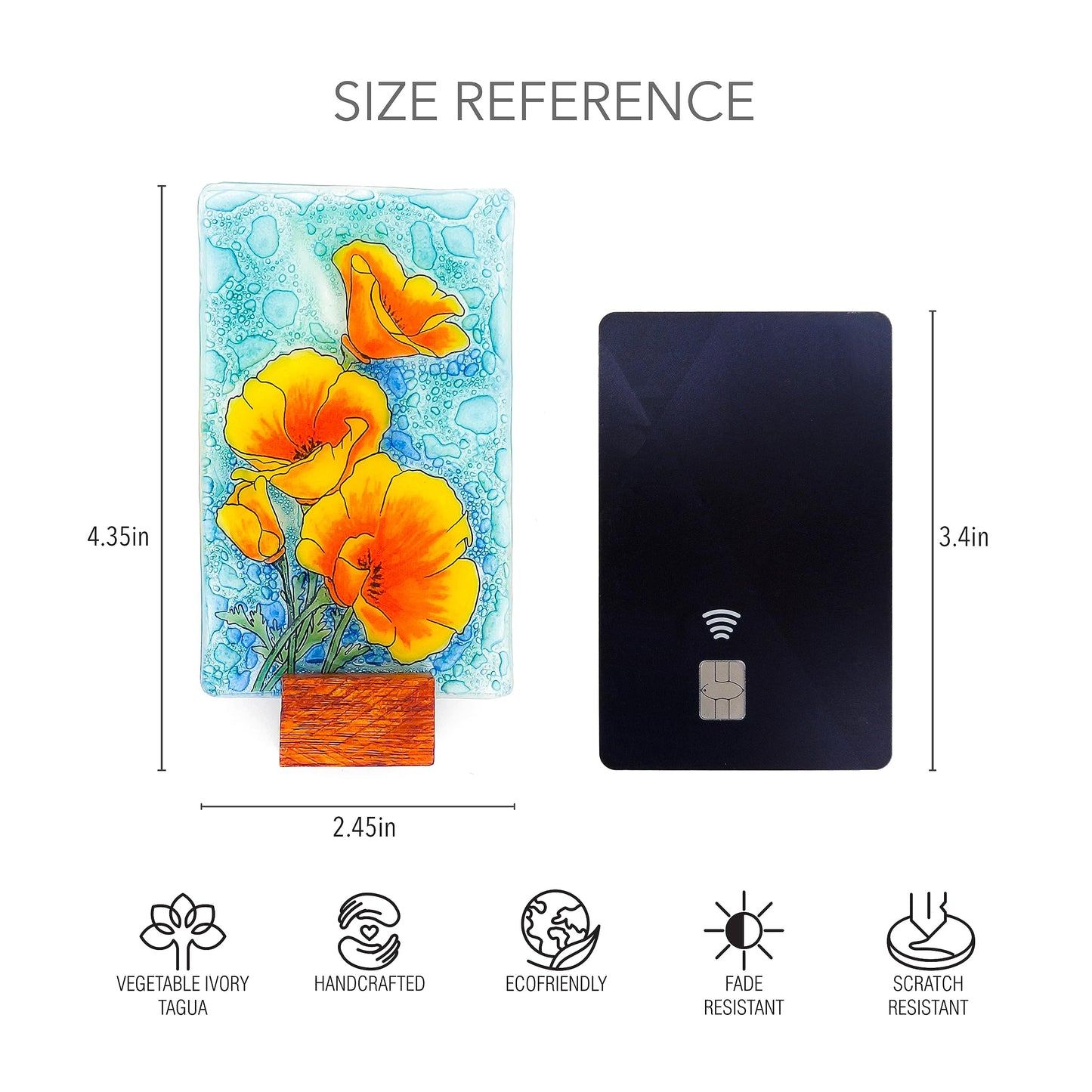 Bolla Glass Art - California Poppy Ornament Desk - Handmade Fused Glass Art, 4.35-Inch Tabletop Decoration, Unique Handmade Gift, Scratch-Resistant & Fade-Resistant, Eco-Friendly with Wooden Stand