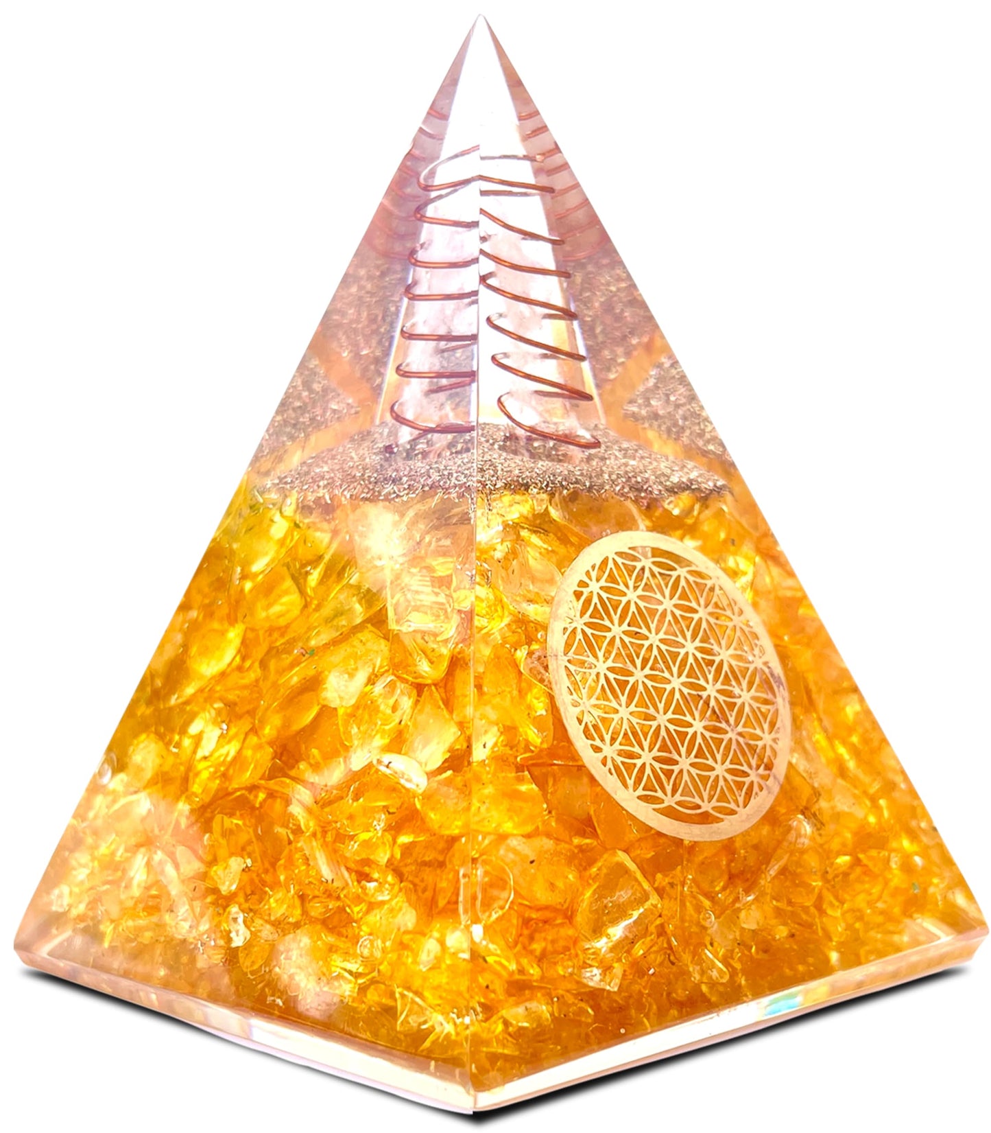 Orgone Citrine Pyramid for Success Handcrafted Orgonite Crystal Pyramid for Energy Balance, Meditation, Home Decor & Chakra Support