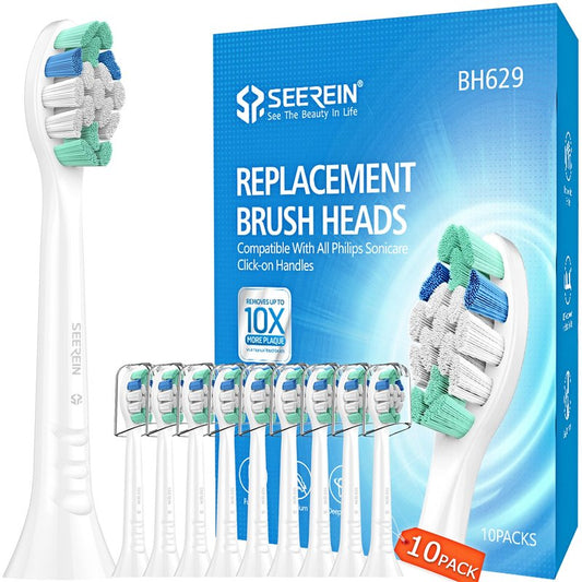 SEEREIN Compatible with Philips sonicare Replacement Heads, Fit Philips Sonicare Toothbrush Heads, Phillips Sonicare Replacement Brush Head C2 C1 G2 W W2 A3 G3 W3 DiamondClean 4100 6100, 10 Pack