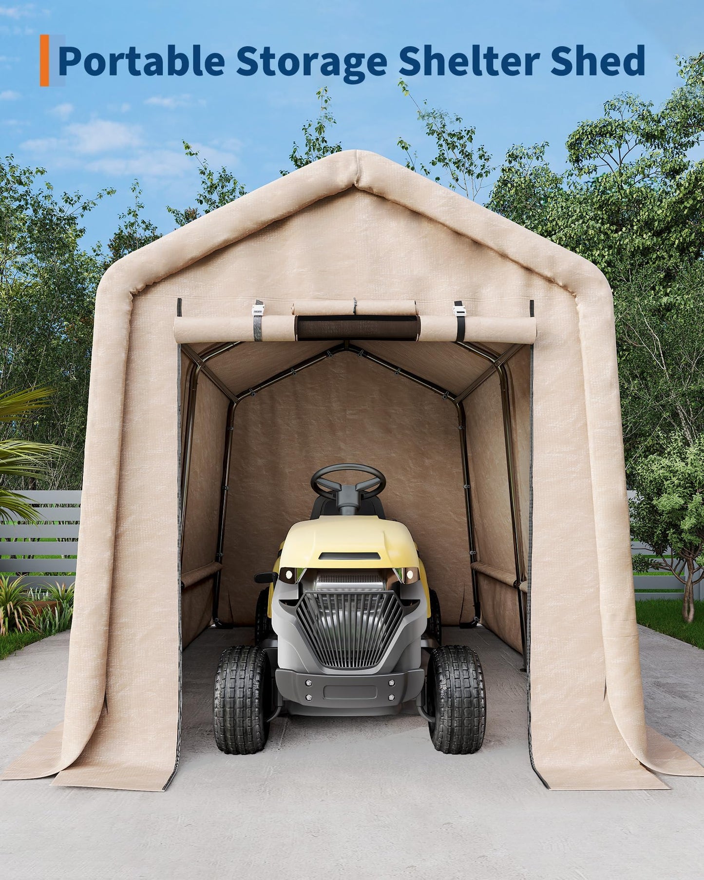 7X12 FT Heavy-Duty Portable Outdoor Storage Shed with Roll-Up Zipper Door & Vent, 240g Waterproof Carport Storage Shelter, UV-Resistant Canopy for Motorcycle, Firewood, Tools -Gray ﻿