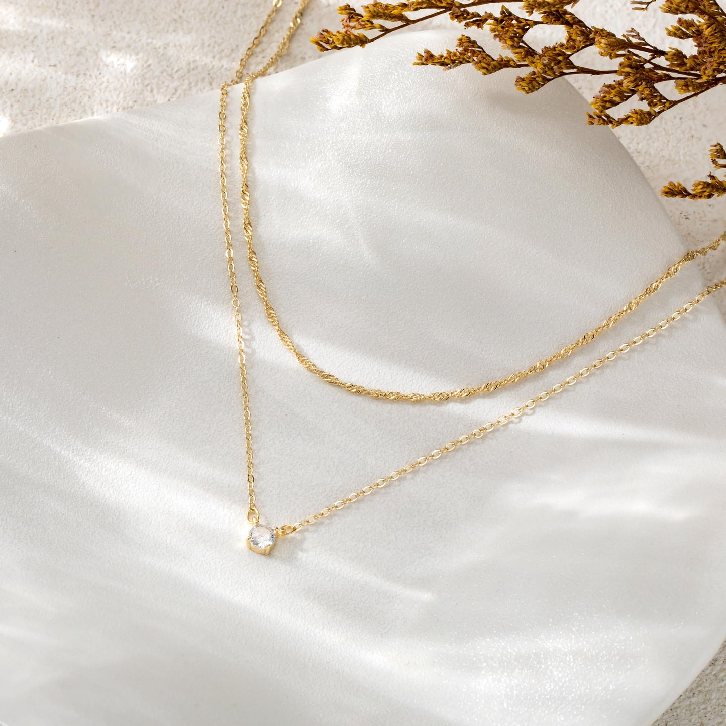 CHESKY Layered Gold Necklaces for Women Trendy, Dainty 14K Gold Plated CZ Pendant Necklace Stackble Wave Chain Necklace Gold Jewelry Set for Women Gifts