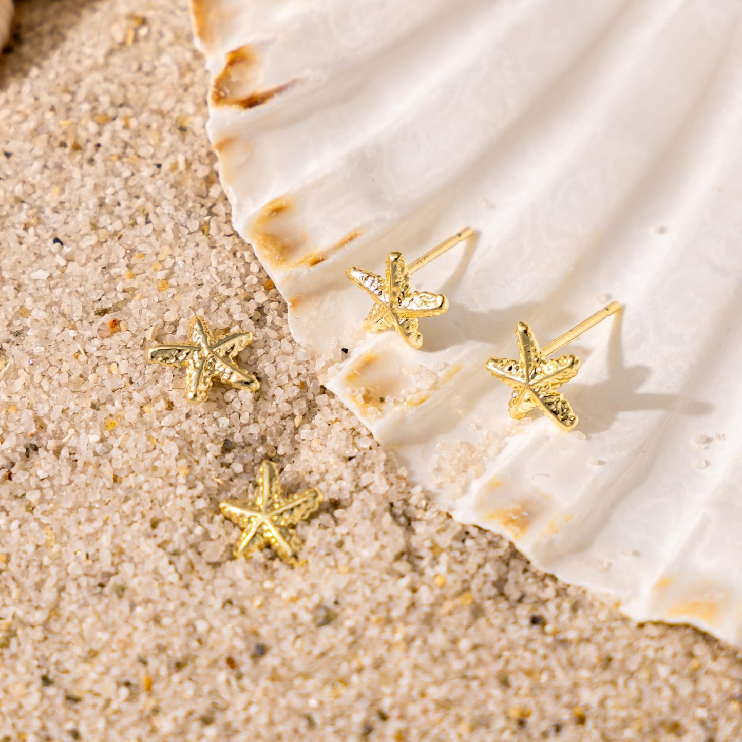 Plenky Gold Earrings for Women - 2 Pairs 14K Gold Plated Small Starfish Stud Earrings Set Beachy Jewelry for Women Gifts