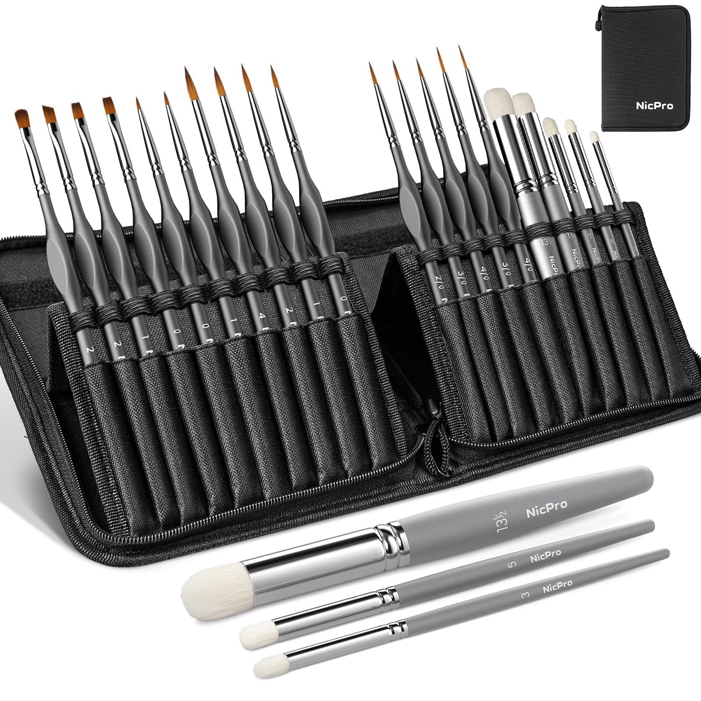 Nicpro Miniature Paint Brushes Dry Brush - 20PCS Model Paint Brush Set with Nylon Case for Acrylic, Oil, Watercolor, Detail Paint Brush Drybrush for Model, Miniature Painting, Paint by Numbers, Craft