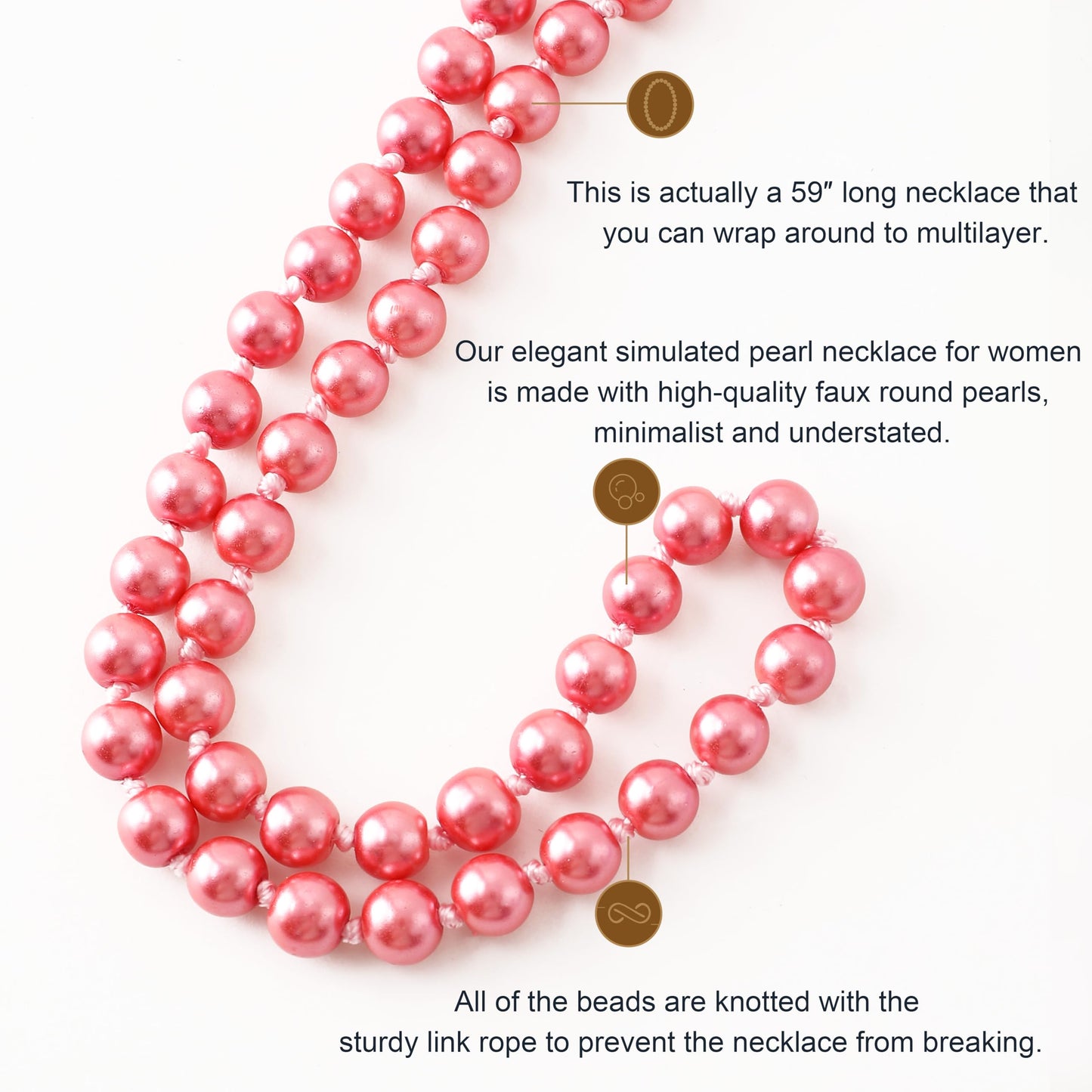 BABEYOND Long Pearl Necklace Faux Pearls Necklace Set Beaded Long Pearls Necklace 1920s Gatsby Costume Jewelry (Wine red)