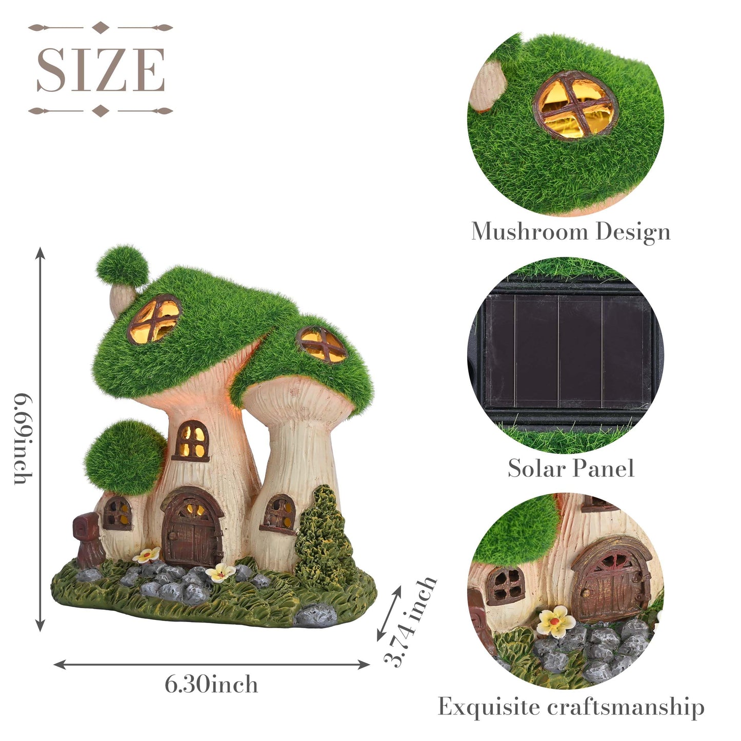 TERESA'S COLLECTIONS Garden Decor, Mushroom Fairy Garden House,Fairy House Decor, Waterproof Resin with Solar Lights, Garden Decor, Garden Gifts for Mom,Indoor/Outdoor, 7"