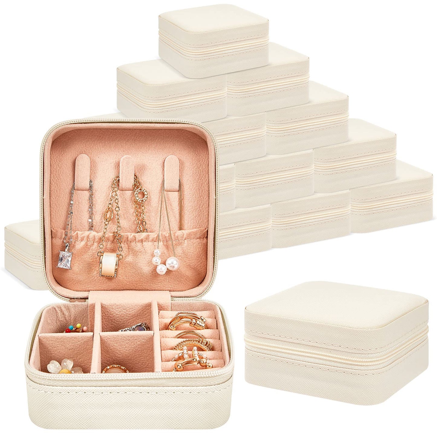 Taiyin 50 Pcs Travel Jewelry Case, Valentines Day Gifts for Her- Small Jewelry Organizer Box Bridesmaid Gifts for Women Girls (White)