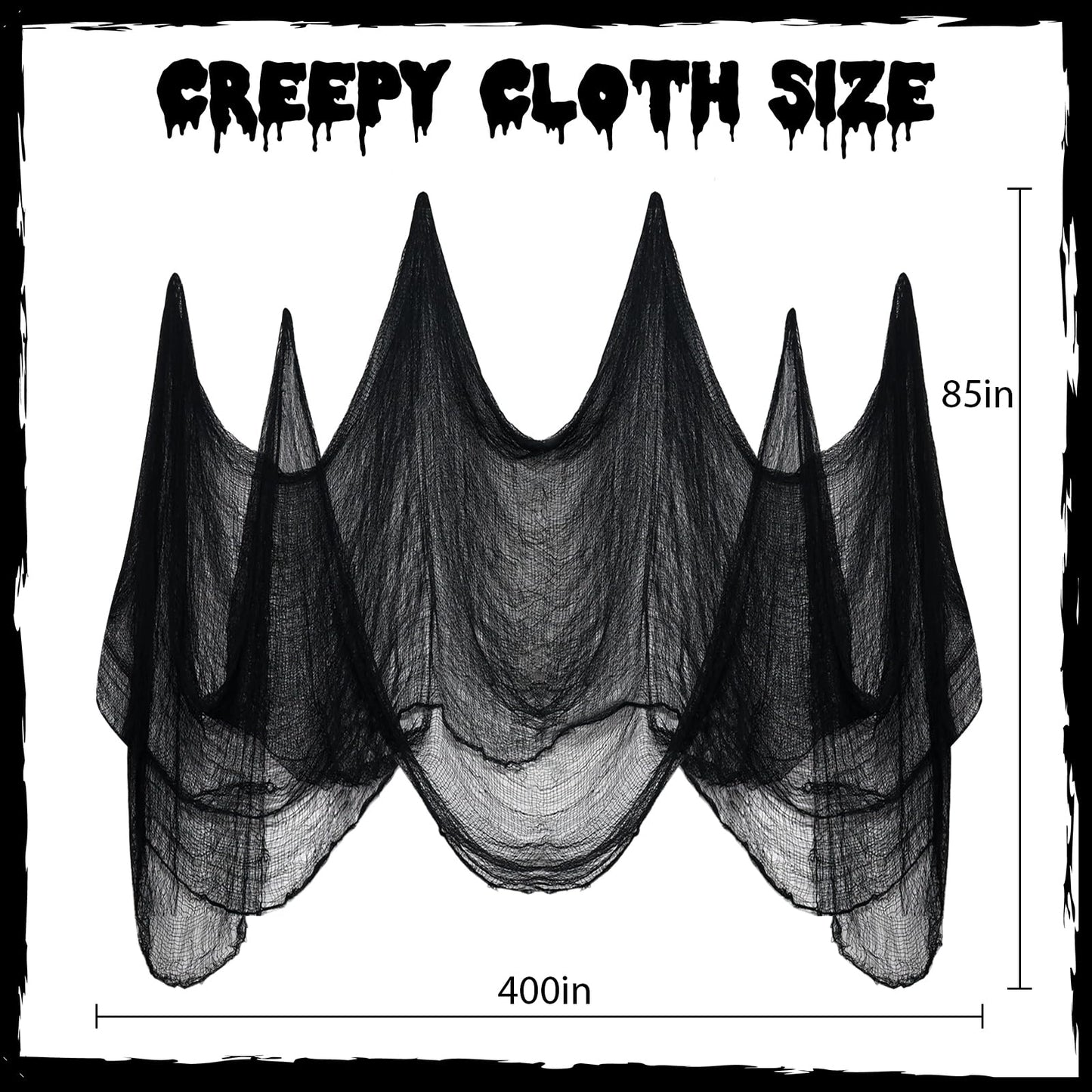 Diteryy Halloween Creepy Cloth 400 x 85 Inch Black Halloween Spooky Fabric with Cobwebs and Spiders Creepy Gauze Cloth Scary for Party Haunted House Decoration Outdoor Entrance