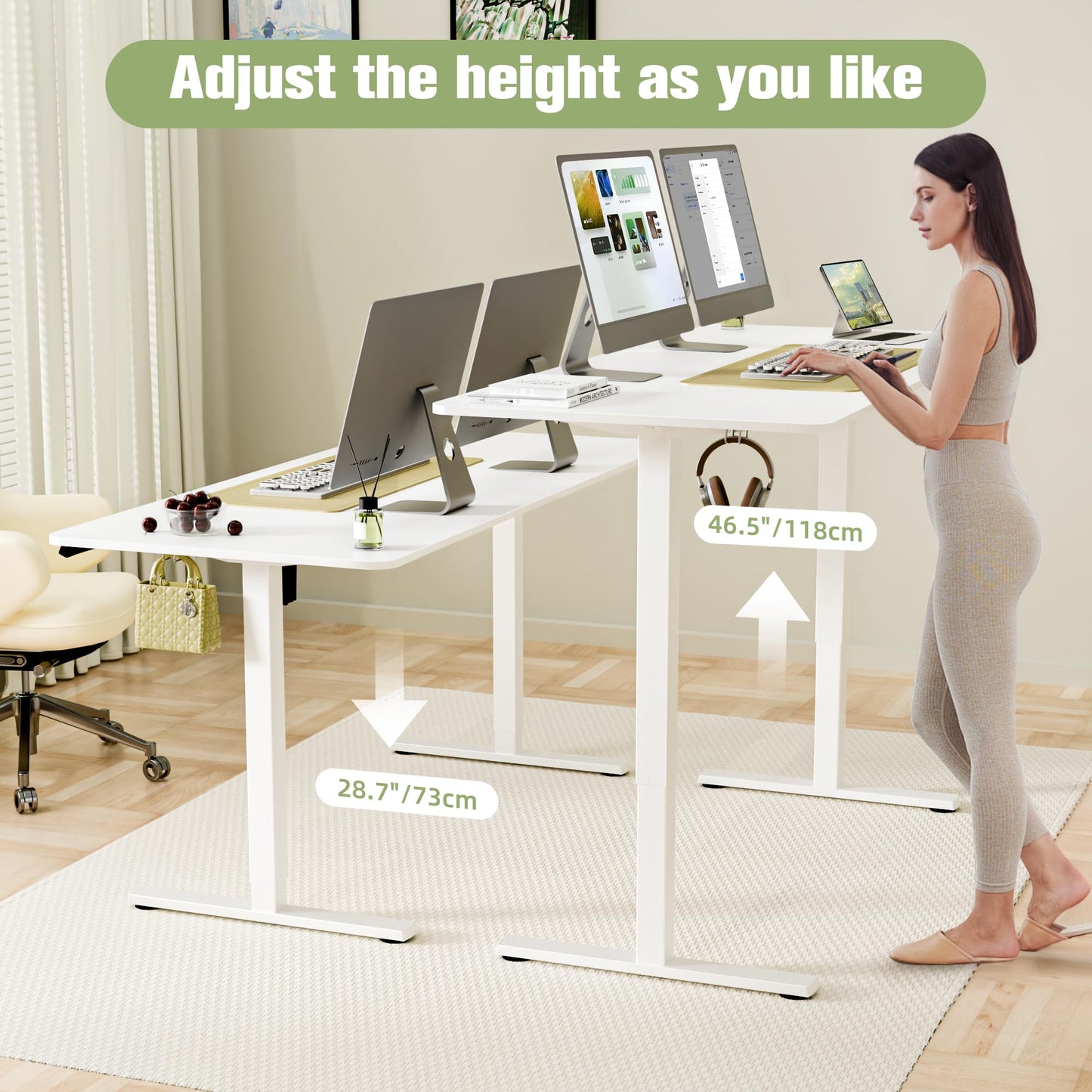 ERGOMAKER 63" Electric Standing Desk, Adjustable Height, Sit Stand Up Desk for Home Office & Computer Workstations, Memory Controller, White