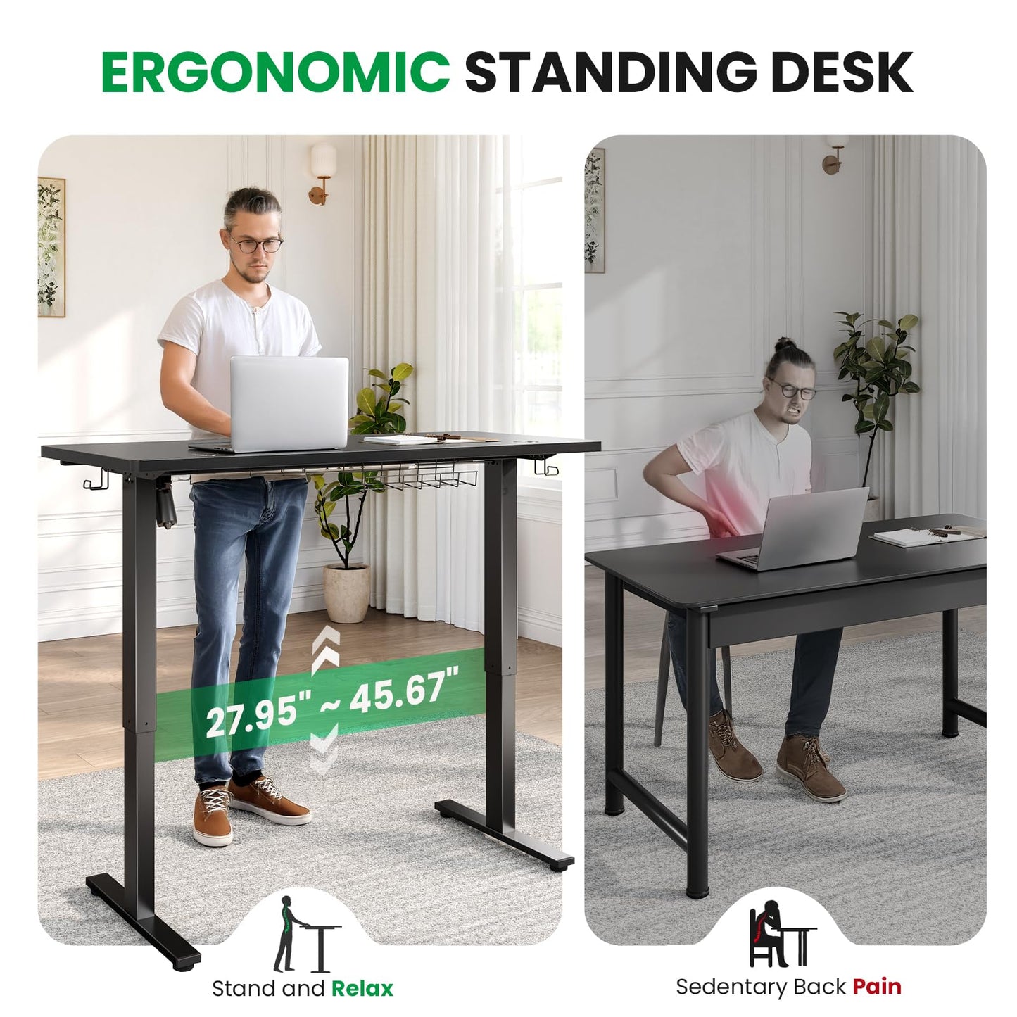 OHOHOLIVE Electric Standing Desk Adjustable - 48 x 24 Inch Sit Stand up Desk with Cable Management - 3 Memory Preset Adjustable Height Table