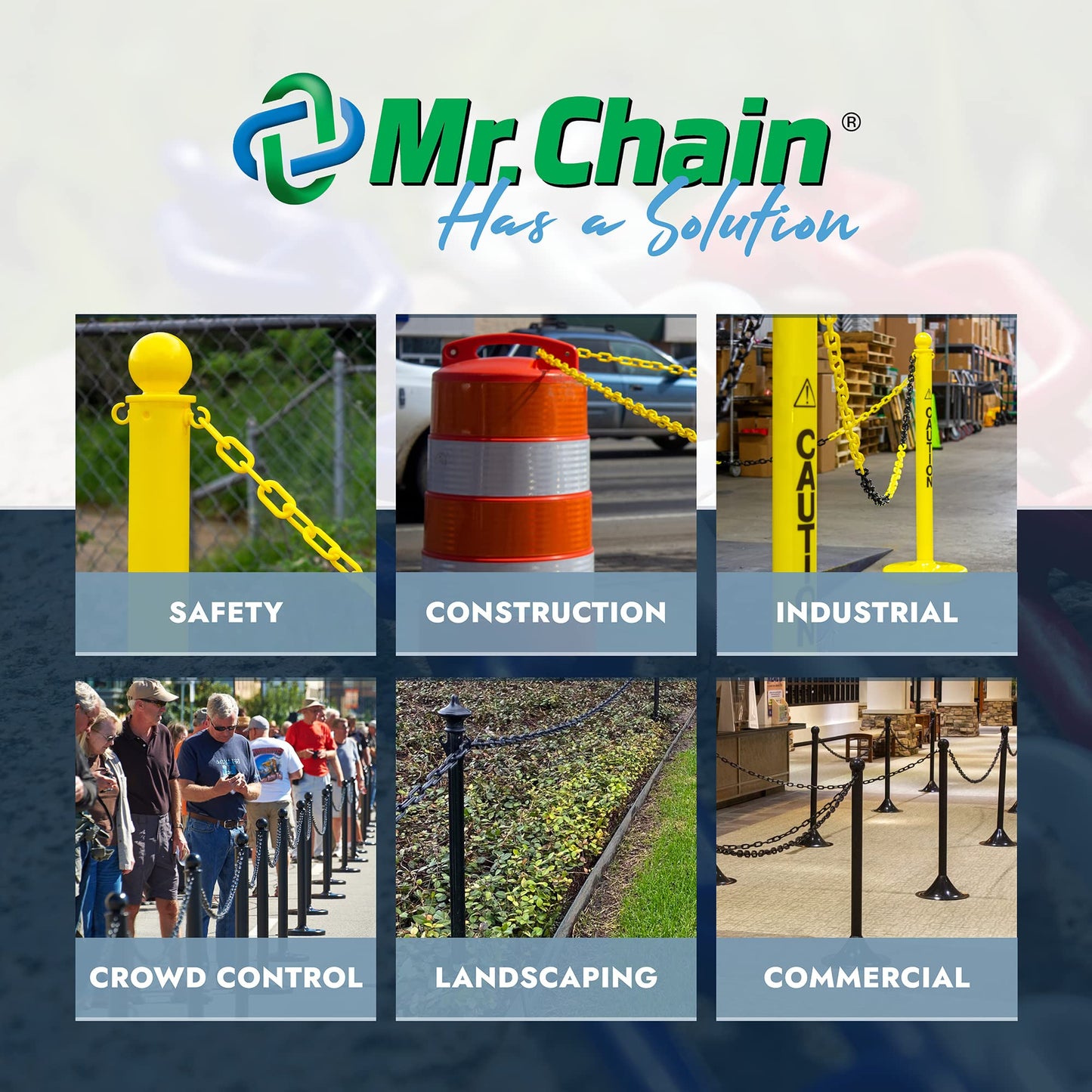 Mr. Chain Plastic Barrier Chain, Silver, 1.5-Inch Link Diameter, 25-Foot Length (30008-25)