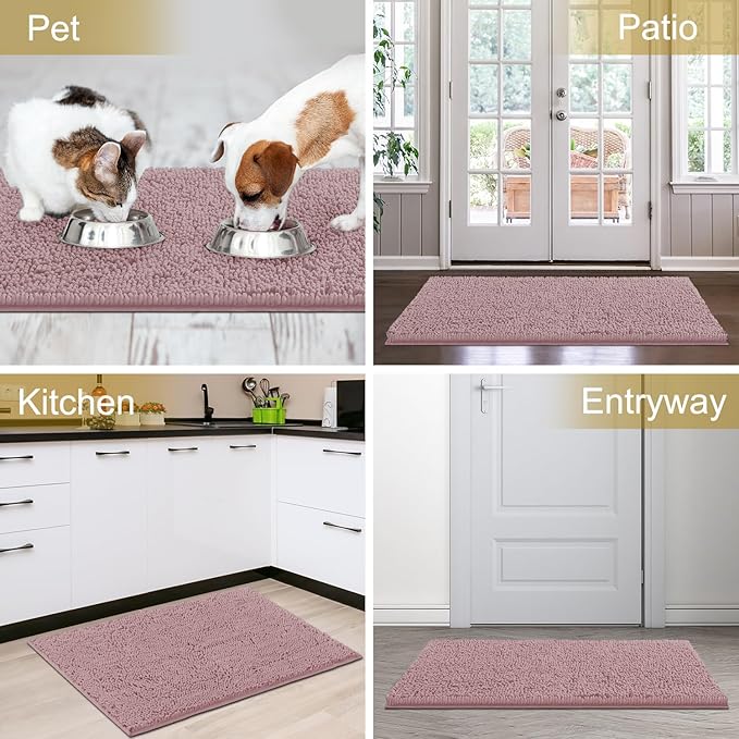 IM HOME Chenille Absorbent Outdoor Doormat 36" x 24", Washable Muddy Door Mats for Dog Non Slip Indoor Doormat Dog Mat for Muddy Paw Front Inside Doormats for Entryway Dusty Pink