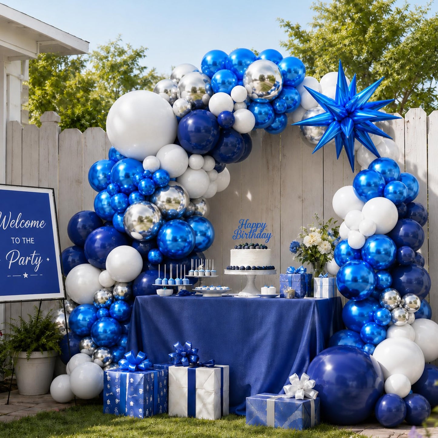 Graduation Balloon Arch Kit 2026 Blue and White Balloon Garland Royal Blue White Silver Balloons with Star Foil for Congrats Grad Class Retirement Prom Birthday Baby Shower Wedding Party Decorations