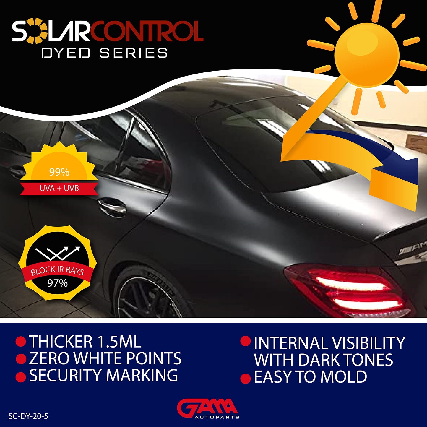 SOLARCONTROL Window Tint Car Film 2PLY 100% UV Rejection 40' X 100FT Dyed Shade Roll Universal Fit Privacy Sun Block and Scratch Resistant (5% Dark Shade)