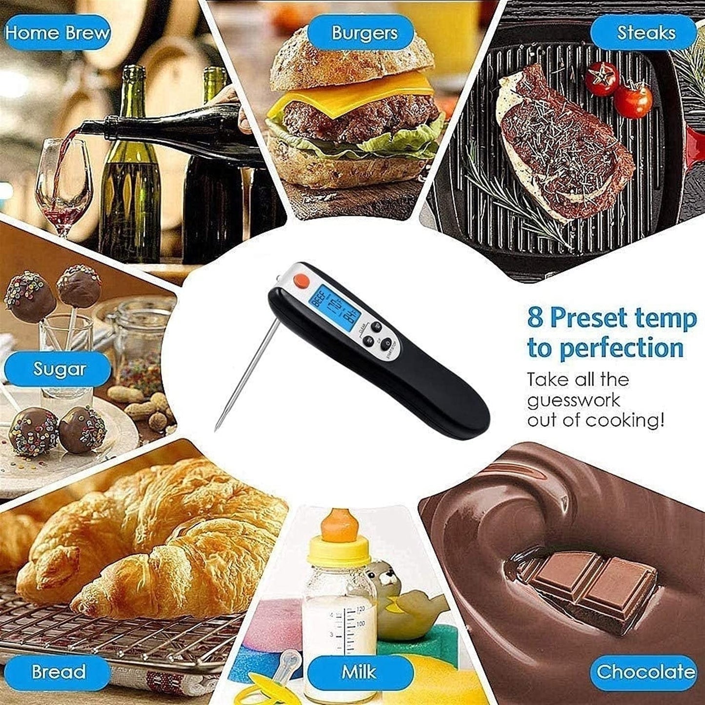 Feiyx Instant Read Meat Thermometer,Thermometer Instant Read Digital Thermometer,for Grilling BBQ Kitchen Food Cooking Thermometer